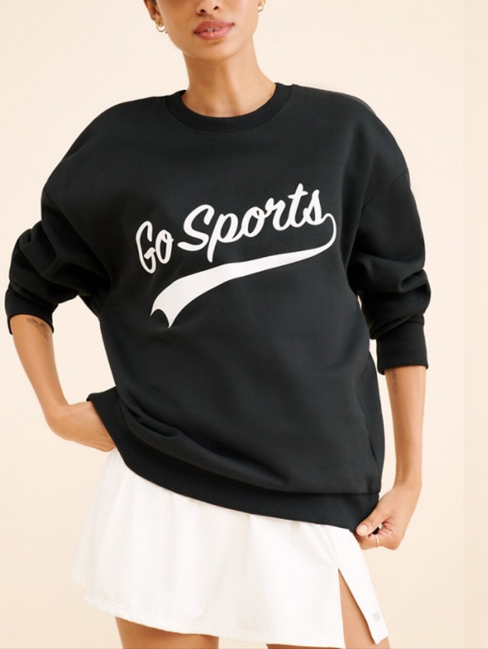 Favorite Daughter Black Crewneck Sweatshirt with White "Go Sports" Graphic